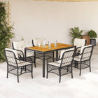 7-Piece Poly Rattan Garden Set with Cushions Black