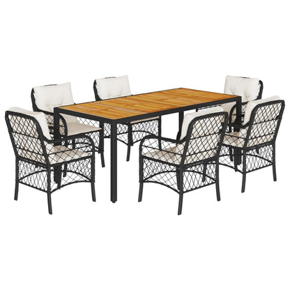 7-Delige Tuinset Met Kussens Poly Rattan 6 190 cm tafellengte Zwart en crème