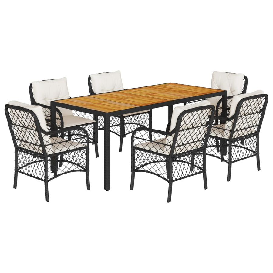 7-Delige Tuinset Met Kussens Poly Rattan 6 190 cm tafellengte Zwart en crème
