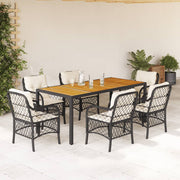 Tuinset 7-delig poly rattan zwart acaciahout