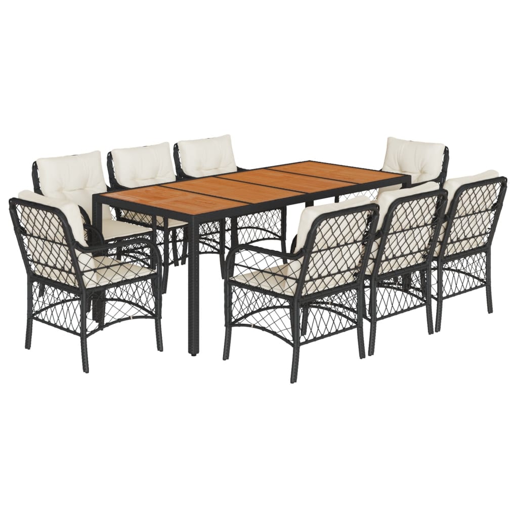 9-Delige Tuinset Poly Rattan 8 190 cm tafellengte Zwart en crème