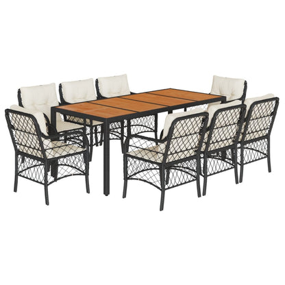 9-Delige Tuinset Poly Rattan 8 190 cm tafellengte Zwart en crème