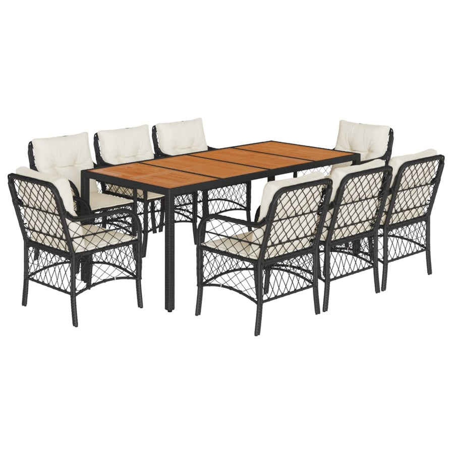 9-Delige Tuinset Poly Rattan 8 190 cm tafellengte Zwart en crème