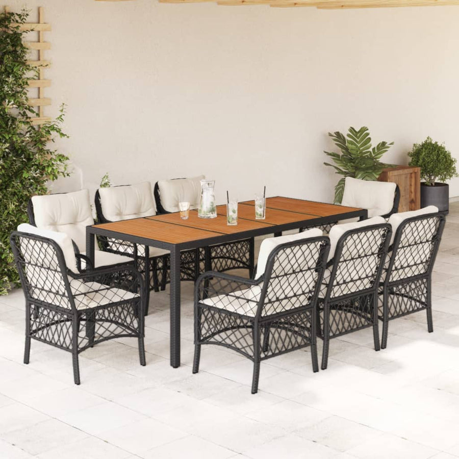 9-Delige Tuinset Poly Rattan 8 190 cm tafellengte Zwart en crème