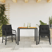 Bistroset 3-delig poly rattan zwart met kussens