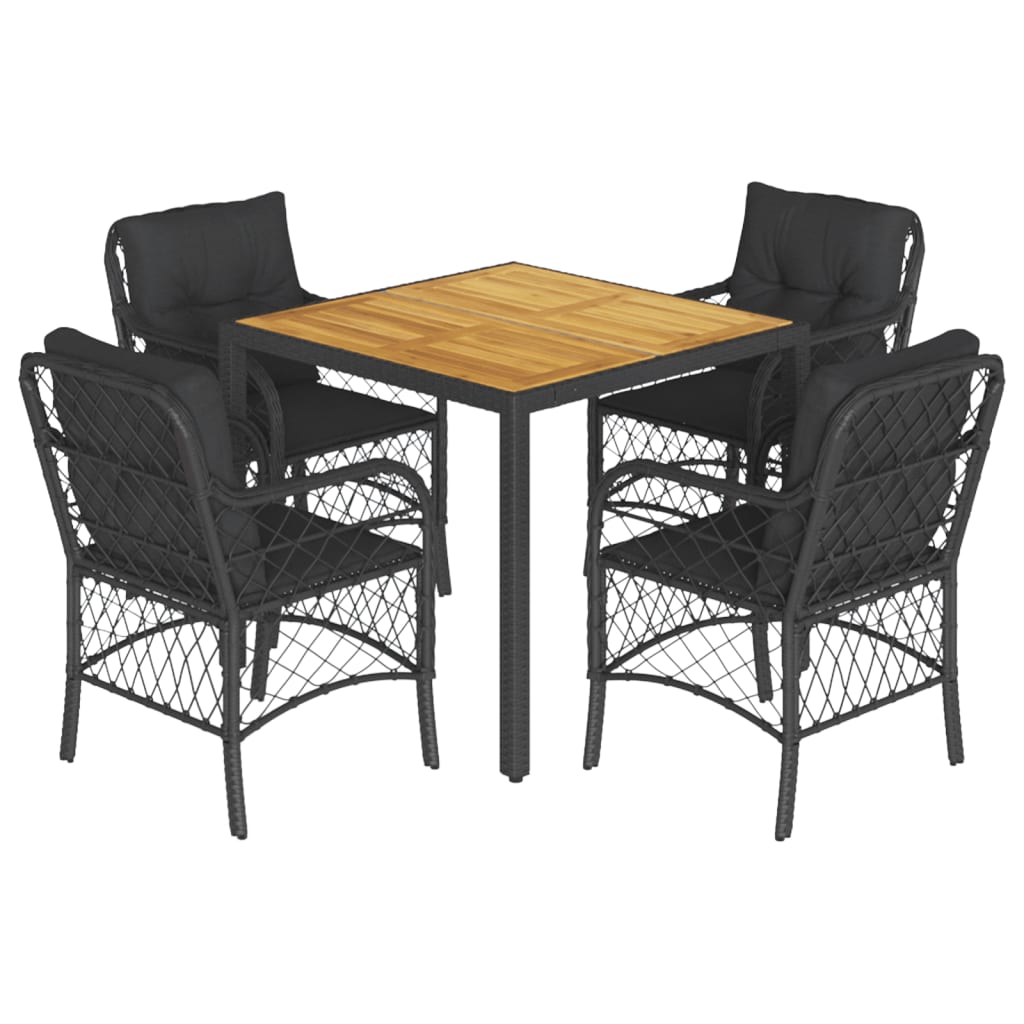 5-Delige Tuinset Met Kussens Poly Rattan Zwart
