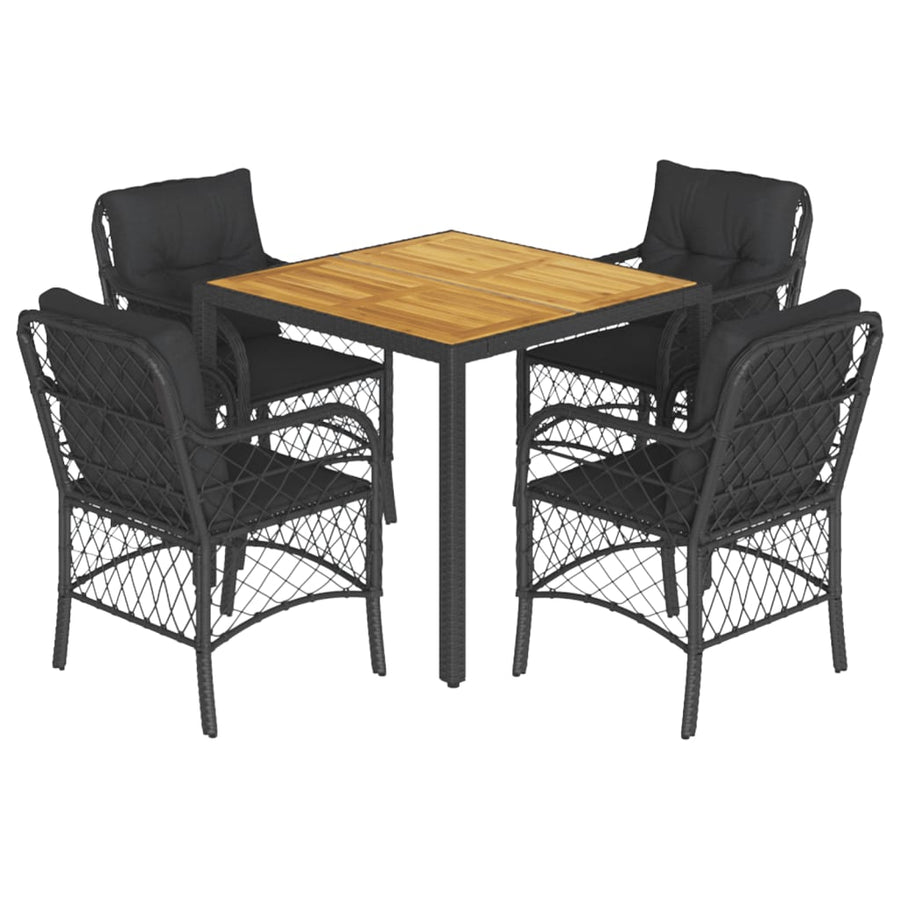 5-Delige Tuinset Met Kussens Poly Rattan Zwart