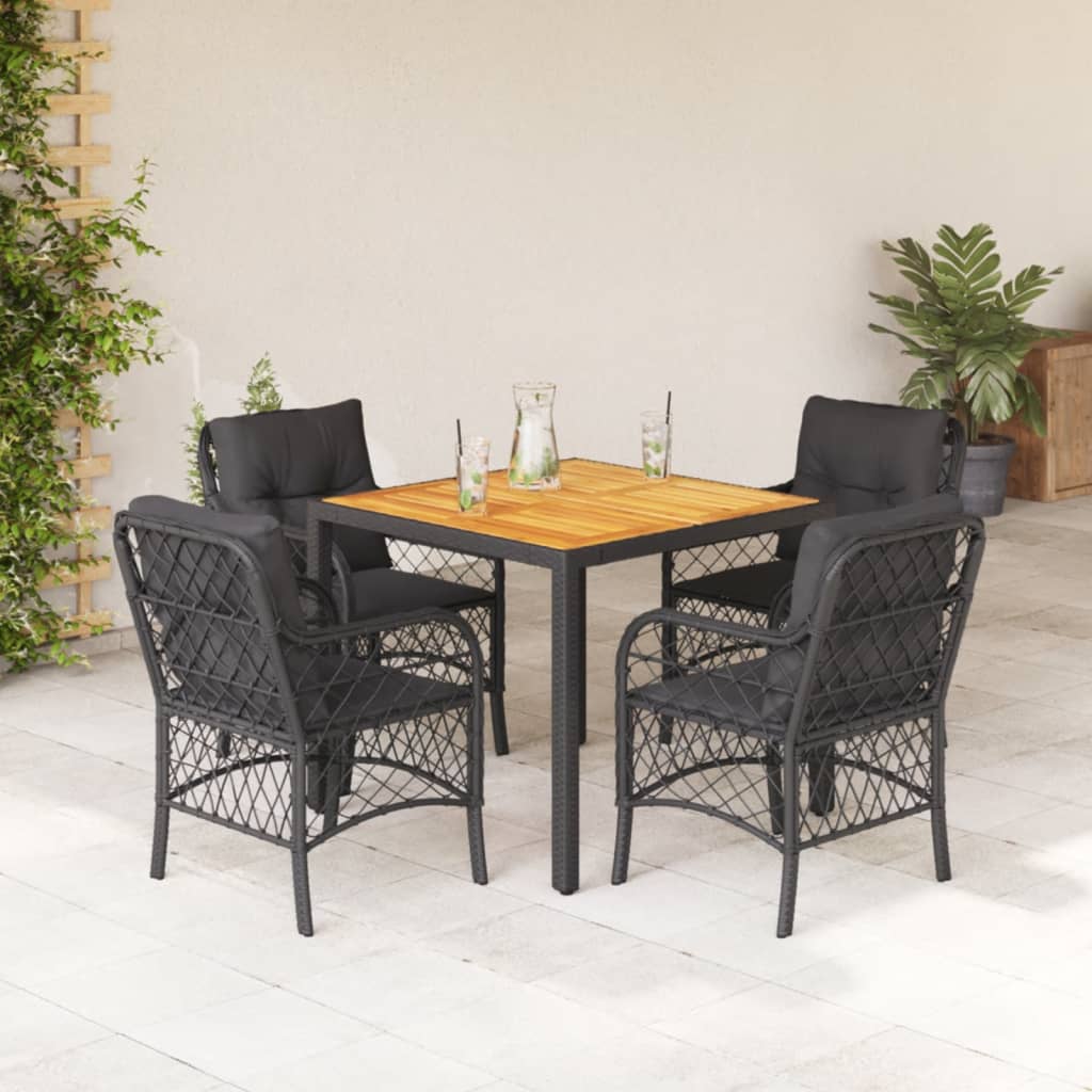 5-Delige Tuinset Met Kussens Poly Rattan Zwart