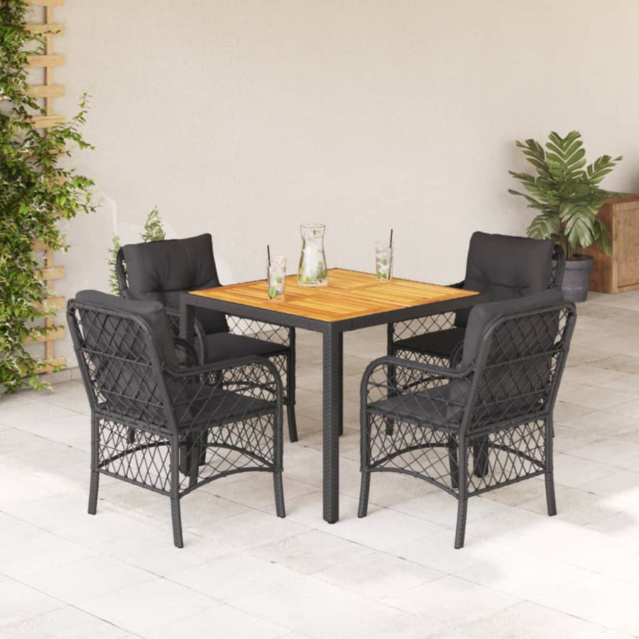 5-Delige Tuinset Met Kussens Poly Rattan Zwart