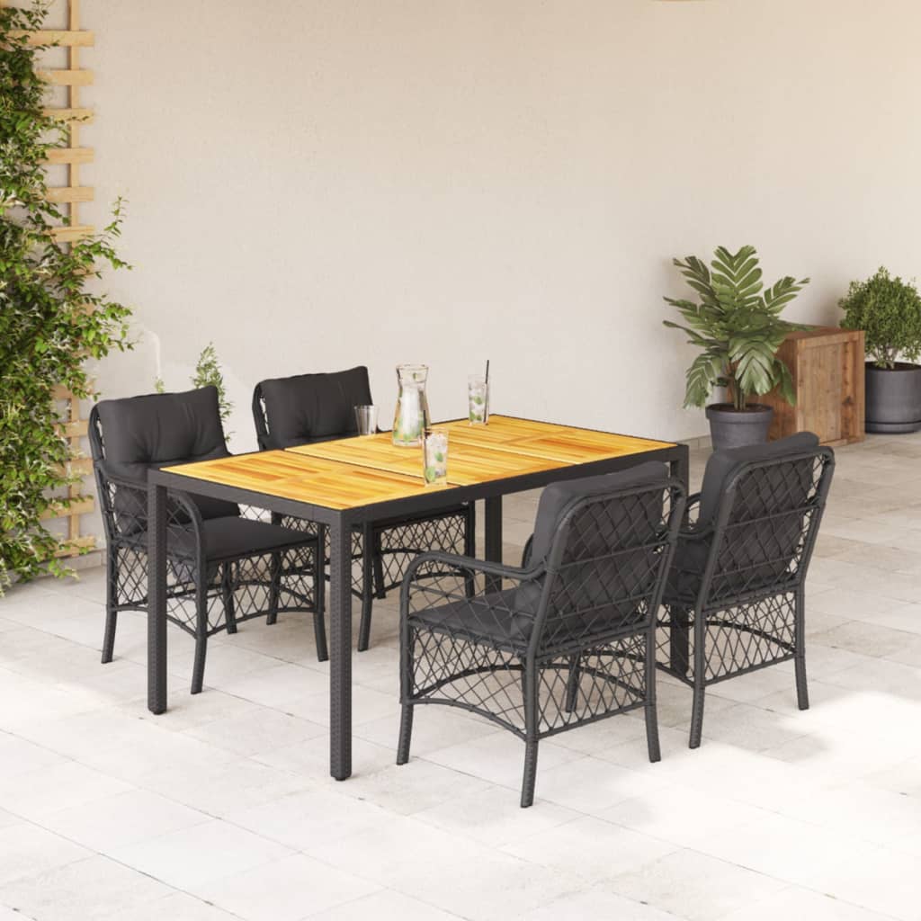 5-Delige Tuinset Met Kussens Poly Rattan Zwart