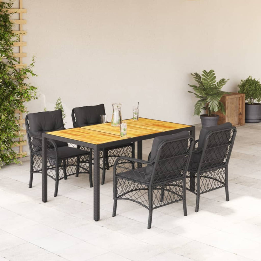 5-Delige Tuinset Met Kussens Poly Rattan Zwart
