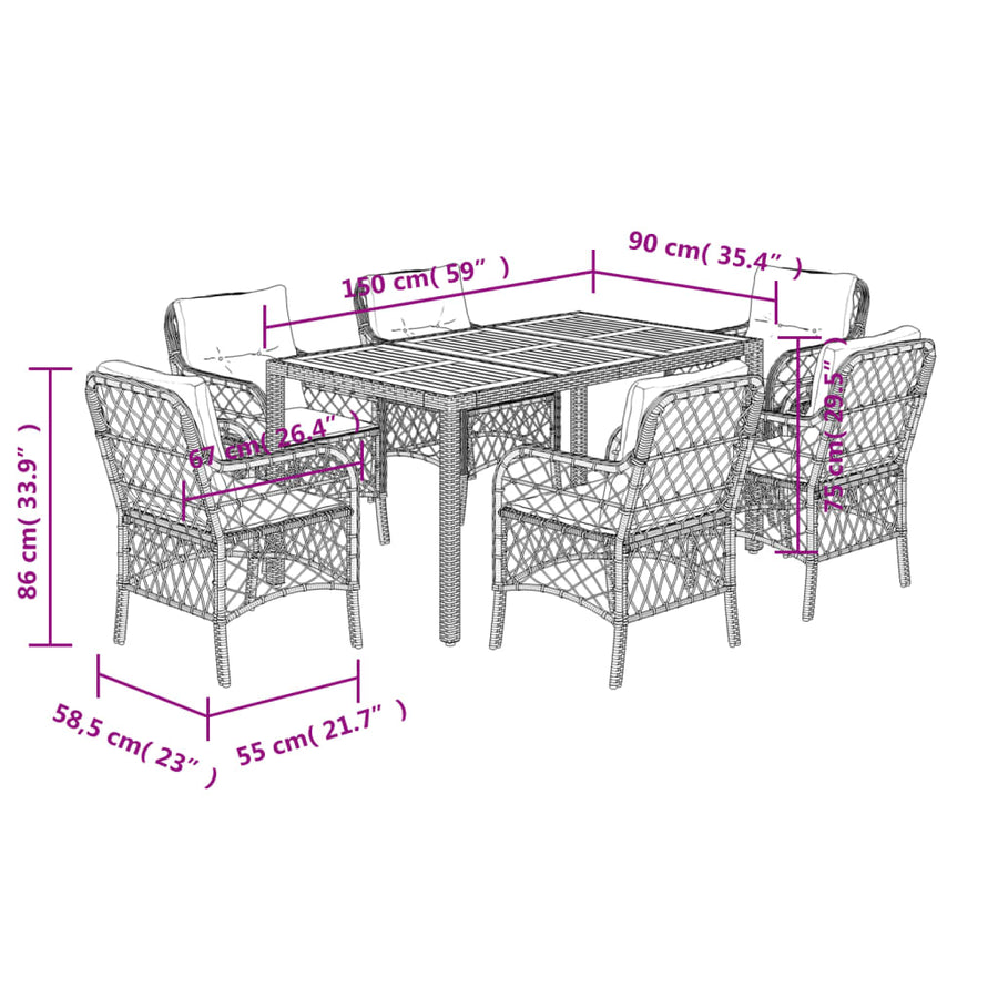 7-Delige Tuinset Met Kussens Poly Rattan Zwart