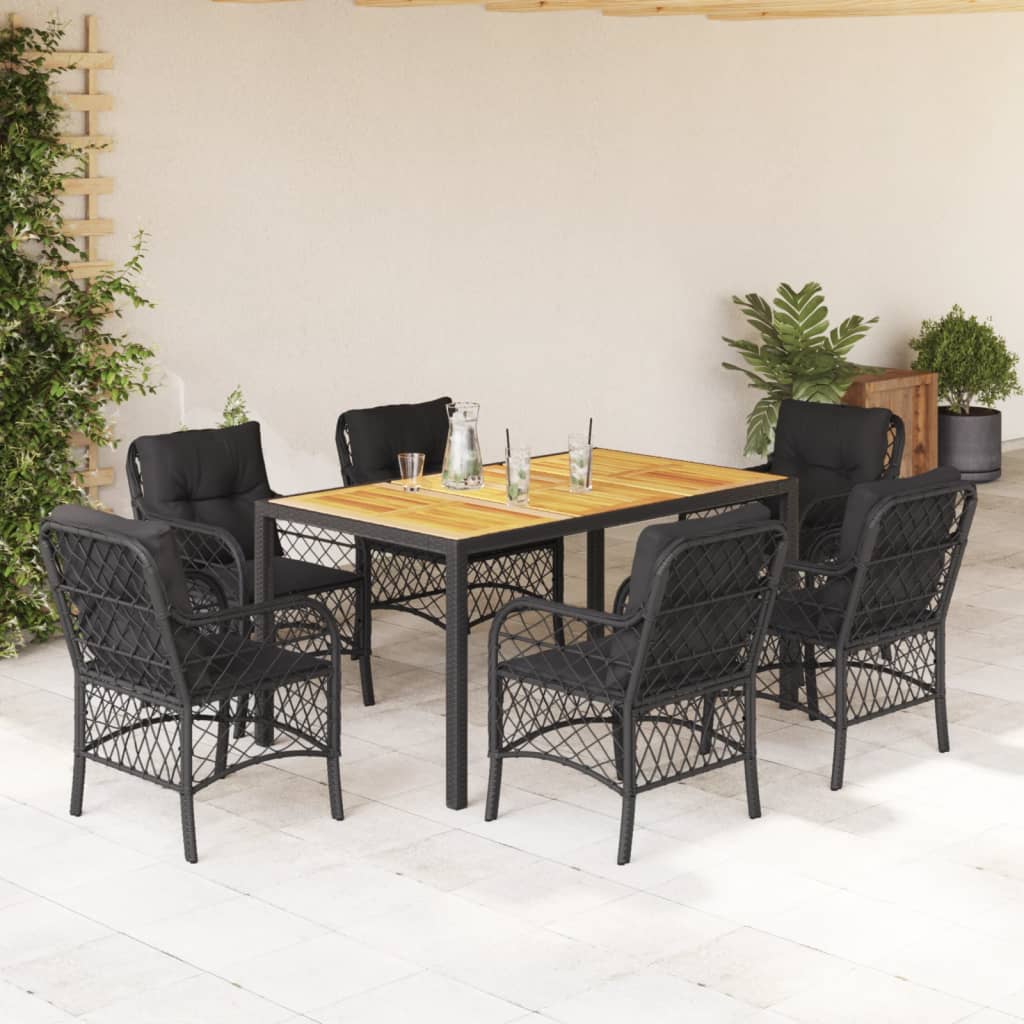 7-Delige Tuinset Met Kussens Poly Rattan Zwart