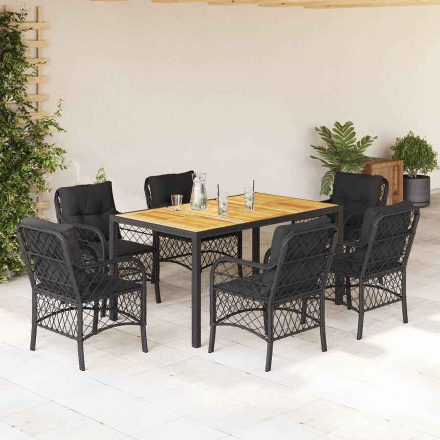 7-Delige Tuinset Met Kussens Poly Rattan Zwart