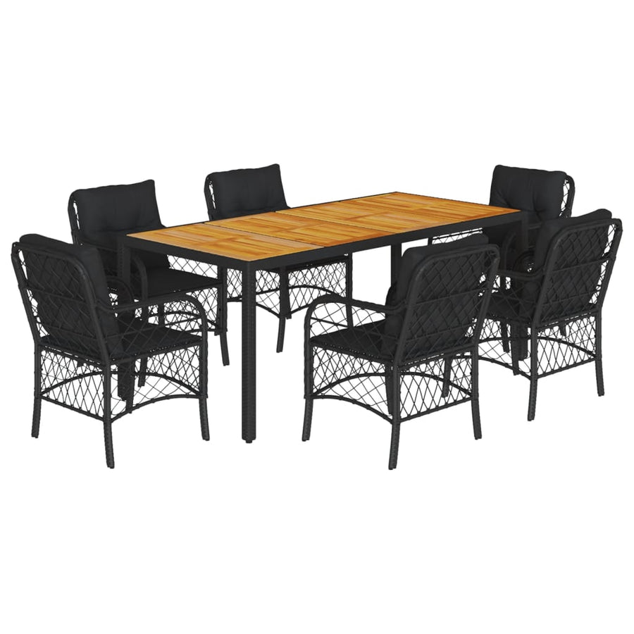 7-Delige Tuinset Met Kussens Poly Rattan 6 190 cm tafellengte Zwart
