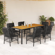 Tuinset 7-delig poly rattan zwart met kussens