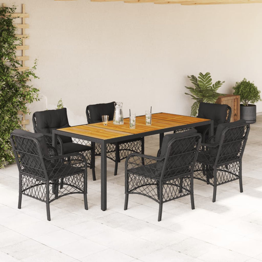 7-Delige Tuinset Met Kussens Poly Rattan 6 190 cm tafellengte Zwart