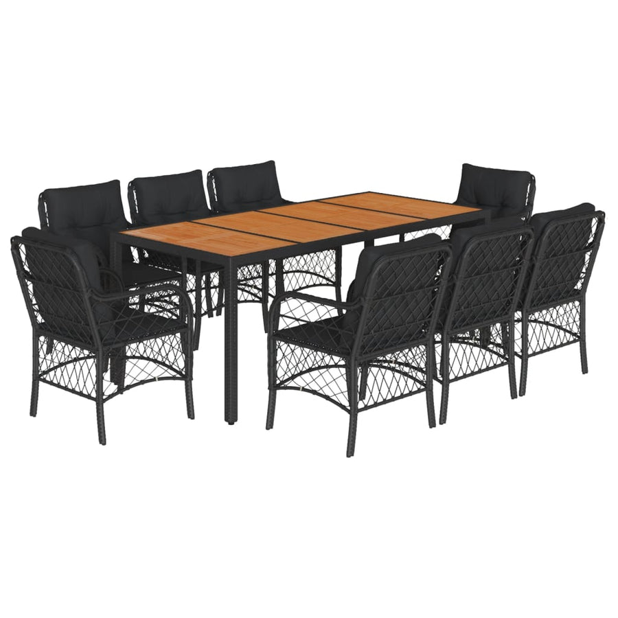 9-Delige Tuinset Poly Rattan 8 190 cm tafellengte Zwart