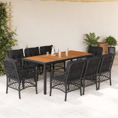 9-Delige Tuinset Poly Rattan 8 190 cm tafellengte Zwart