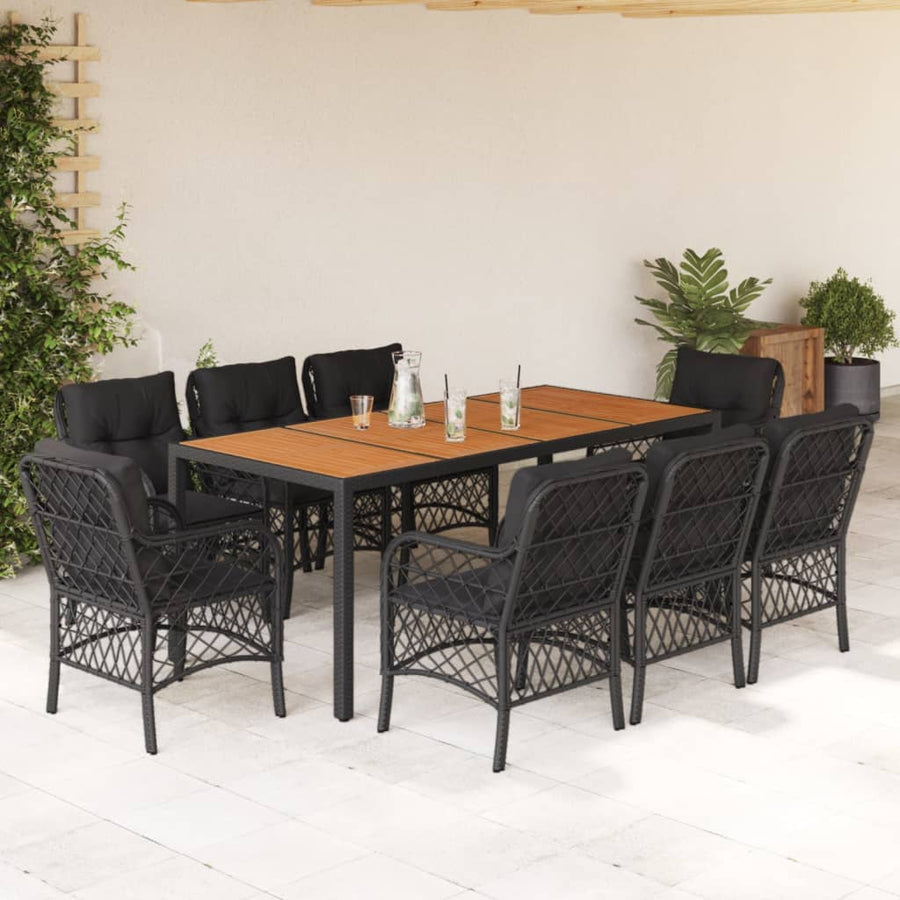 9-Delige Tuinset Poly Rattan 8 190 cm tafellengte Zwart