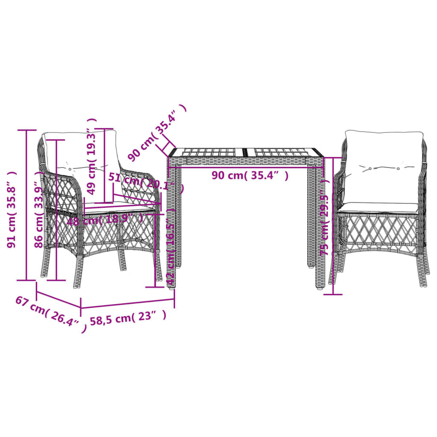 3-Delige Bistroset Met Kussens Poly Rattan 2
