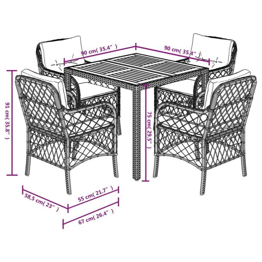 5-Delige Tuinset Met Kussens Poly Rattan 4