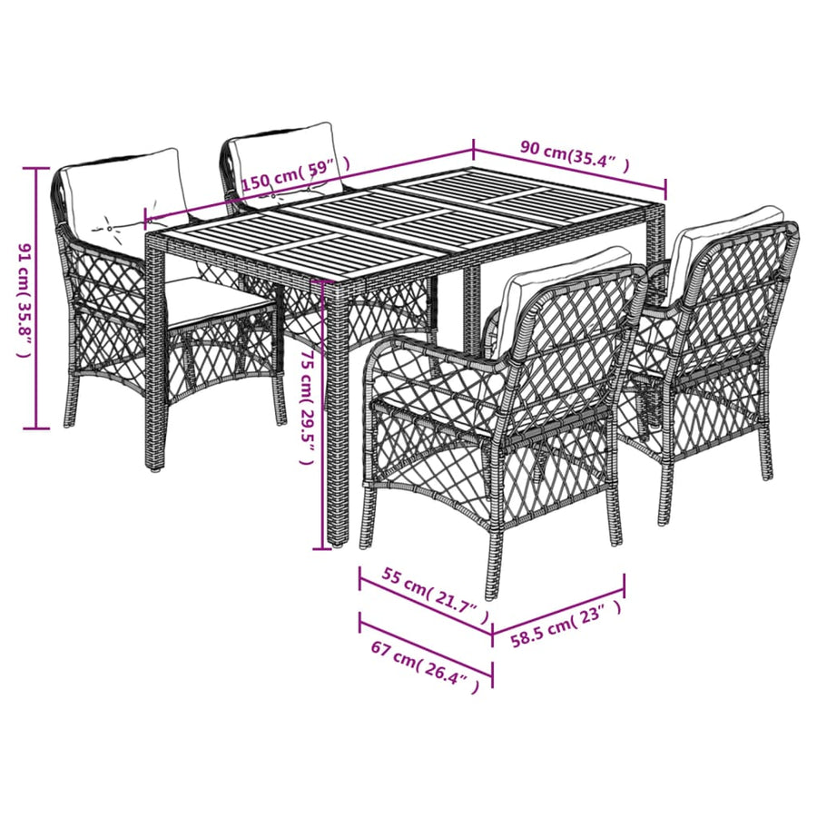 5-Delige Tuinset Met Kussens Poly Rattan Grijs