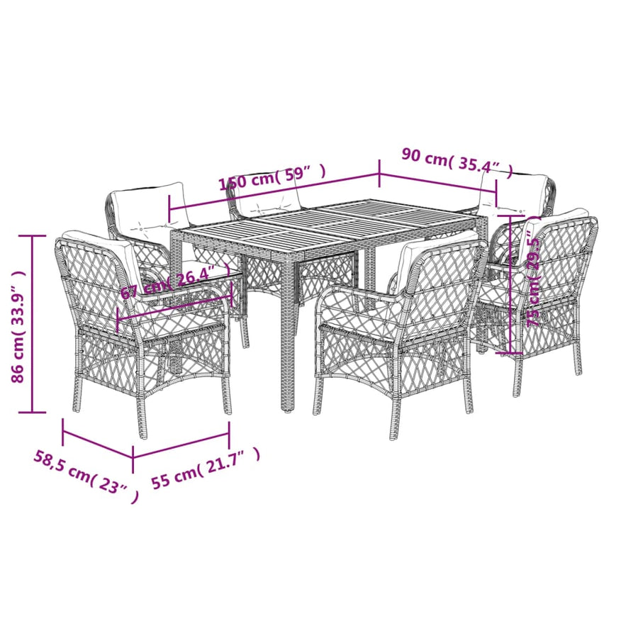 7-Delige Tuinset Met Kussens Poly Rattan Grijs