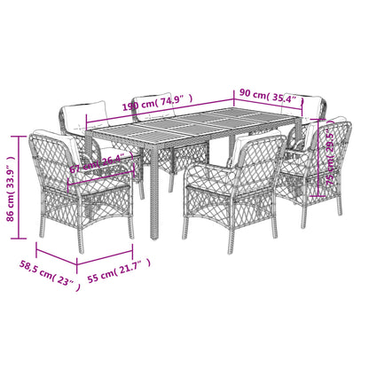 7-Delige Tuinset Met Kussens Poly Rattan Grijs