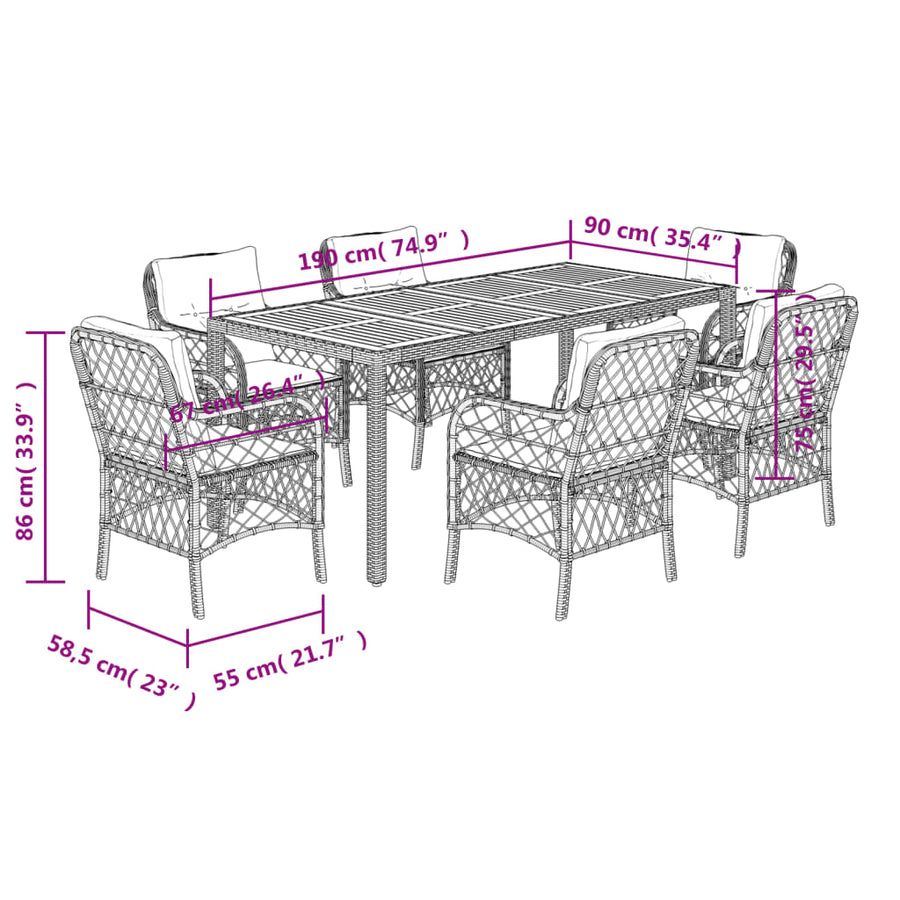 7-Delige Tuinset Met Kussens Poly Rattan Grijs