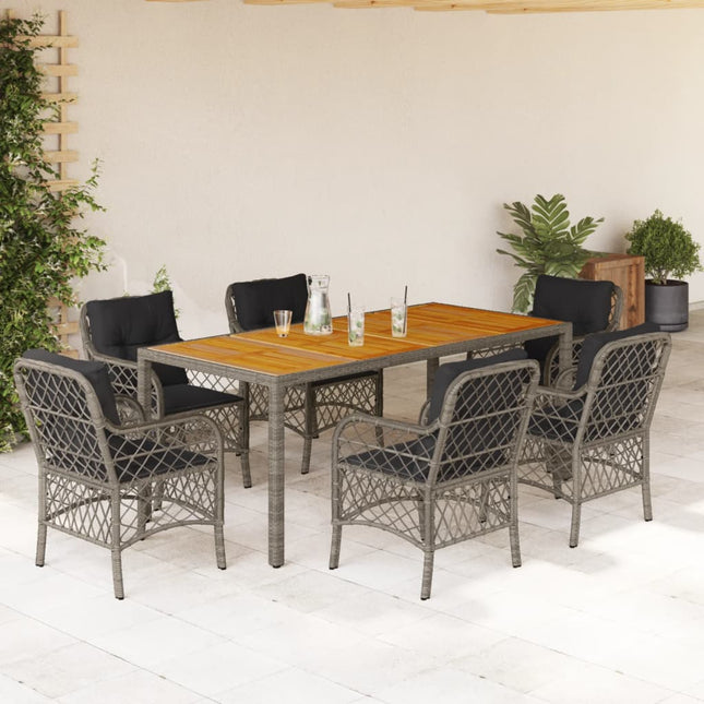 7-Delige Tuinset Met Kussens Poly Rattan Grijs