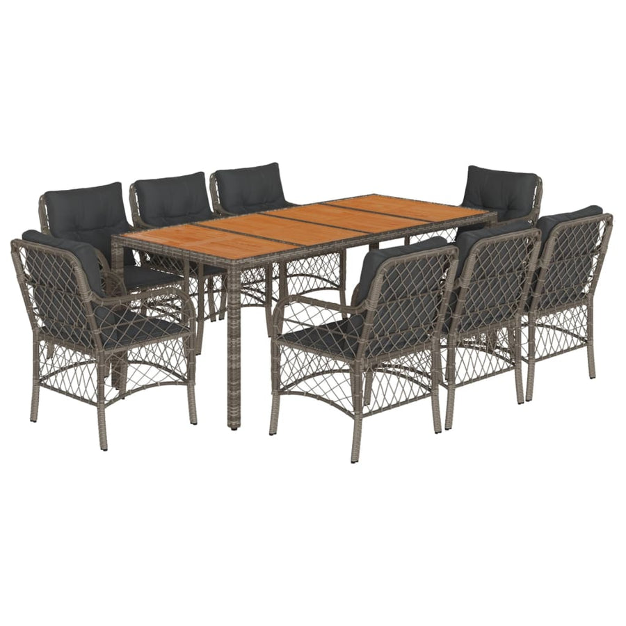 9-Delige Tuinset Met Kussens Poly Rattan Grijs