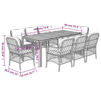 9-Delige Tuinset Met Kussens Poly Rattan Grijs
