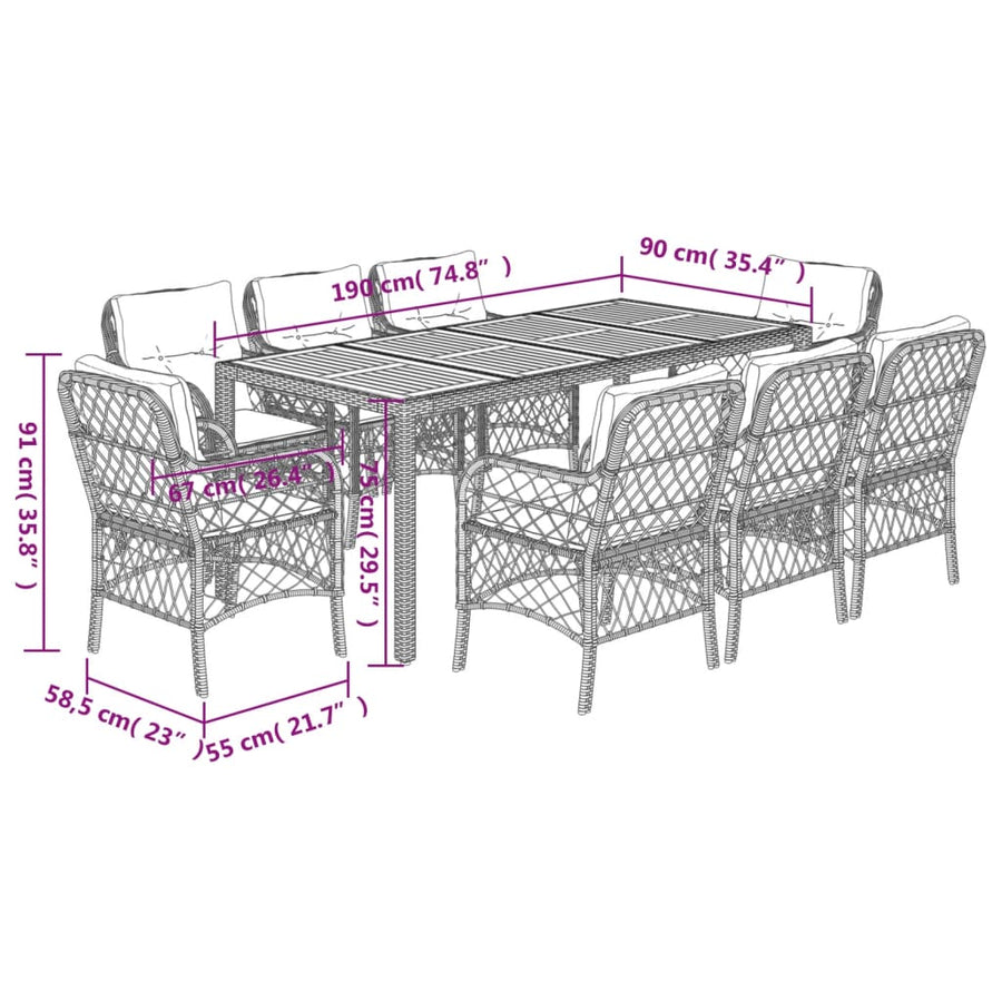 9-Delige Tuinset Met Kussens Poly Rattan Grijs