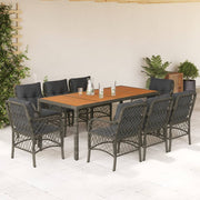 Tuinset 9-delig poly rattan grijs met kussens
