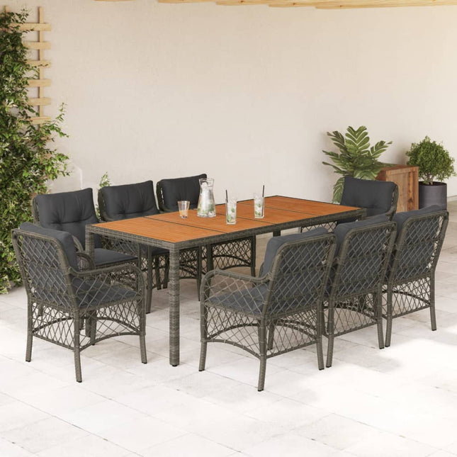 9-Delige Tuinset Met Kussens Poly Rattan Grijs