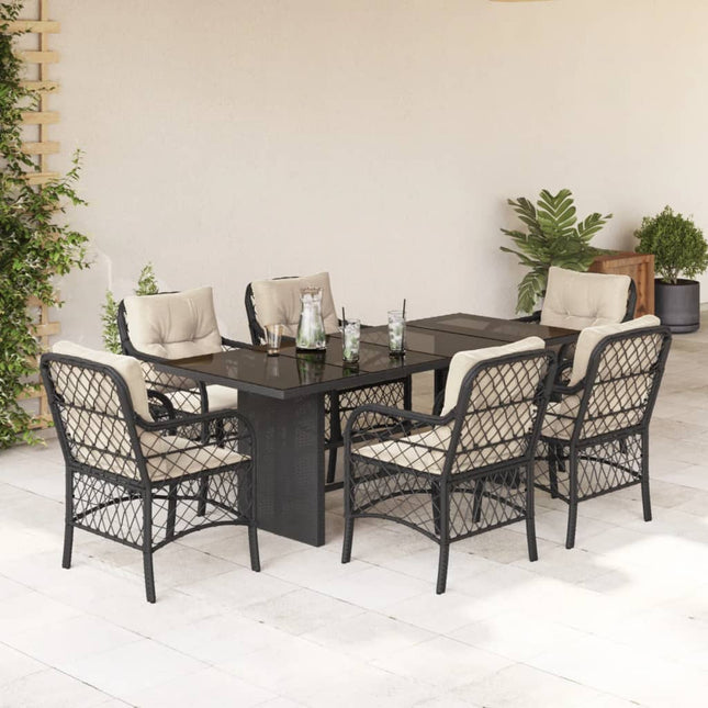 Tuinset met kussens poly rattan 7 Zwart en crème Glas