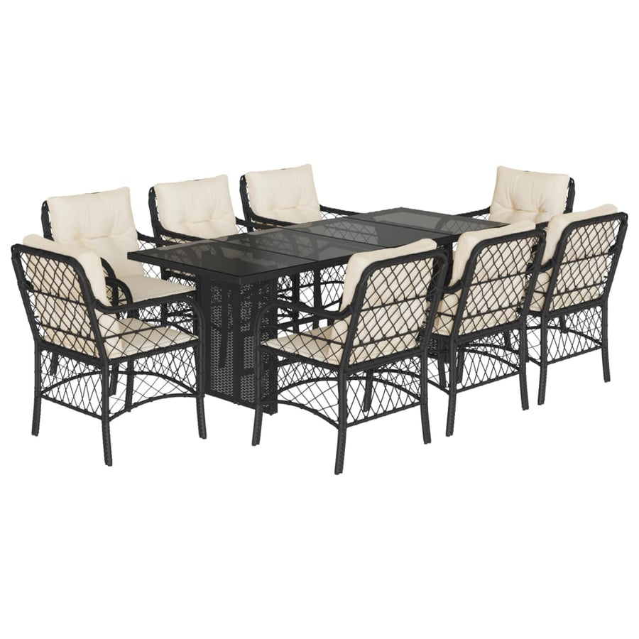 Tuinset poly rattan 9 Zwart en crème Glas