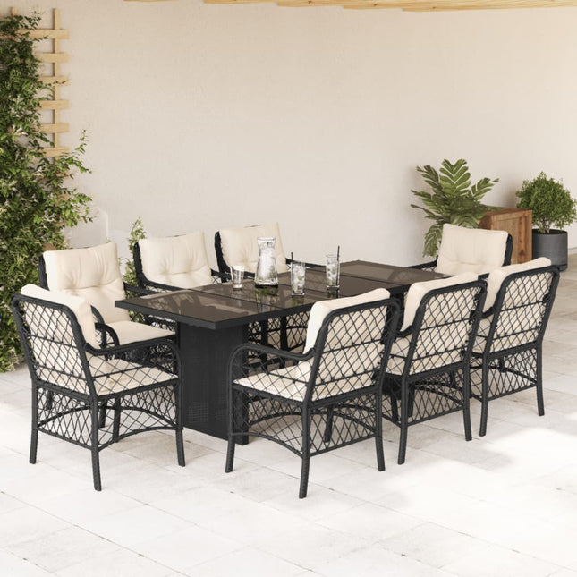 Tuinset poly rattan 9 Zwart en crème Glas