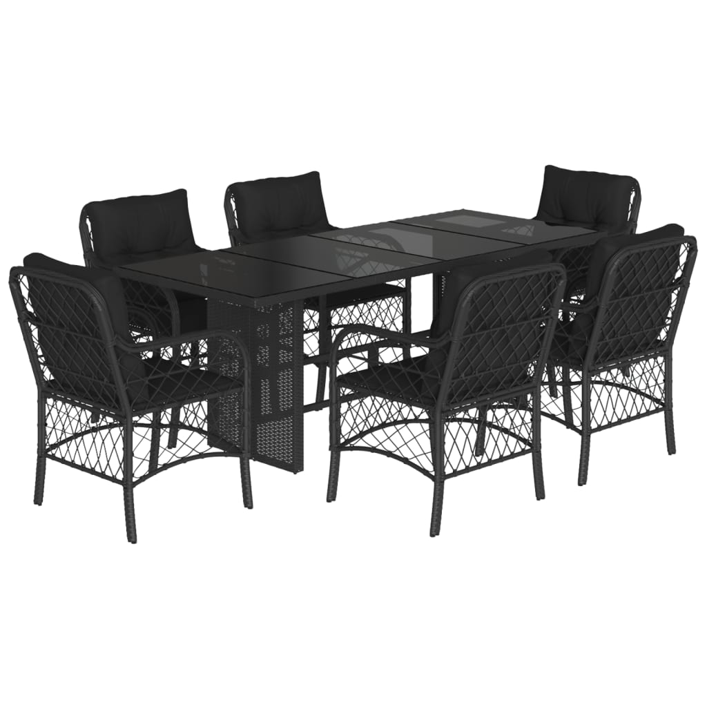 Tuinset met kussens poly rattan 7 Zwart Glas
