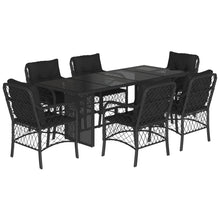 Tuinset met kussens poly rattan 7 Zwart Glas