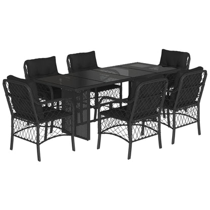 Tuinset met kussens poly rattan 7 Zwart Glas
