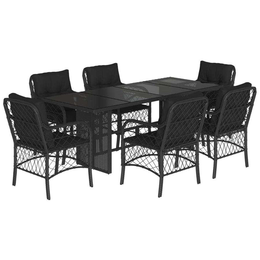 Tuinset met kussens poly rattan 7 Zwart Glas