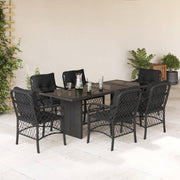 Tuinset 7-delig poly rattan zwart met kussens