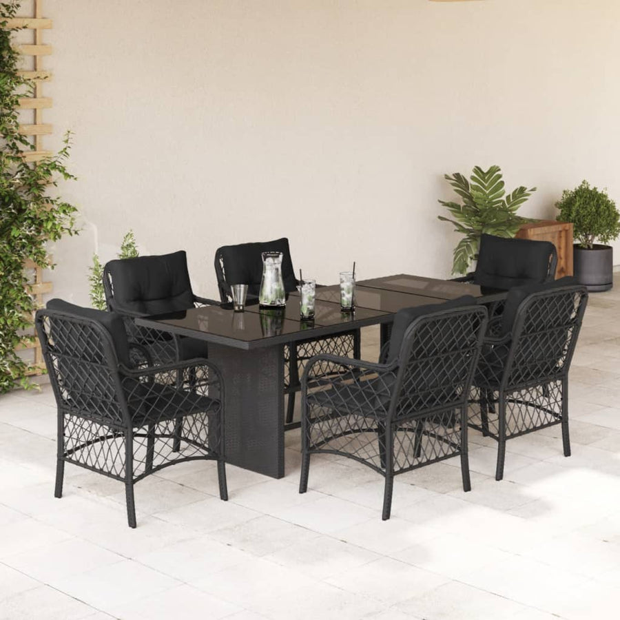 Tuinset met kussens poly rattan 7 Zwart Glas