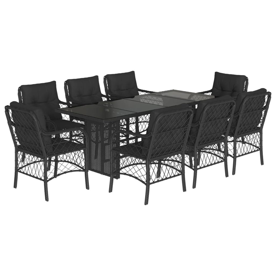 Tuinset poly rattan 9 Zwart Glas