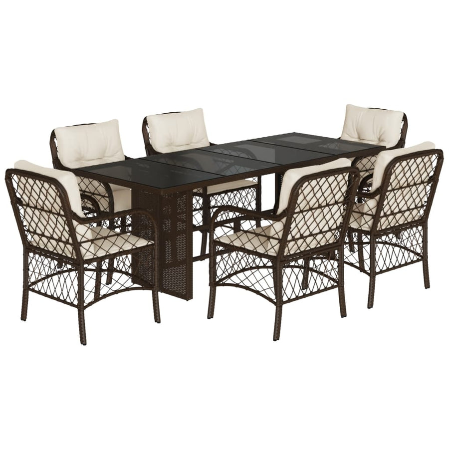 Tuinset met kussens poly rattan 7 Bruin en crème Glas