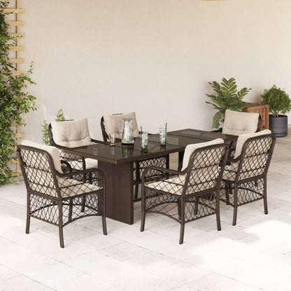 Tuinset met kussens poly rattan 7 Bruin en crème Glas