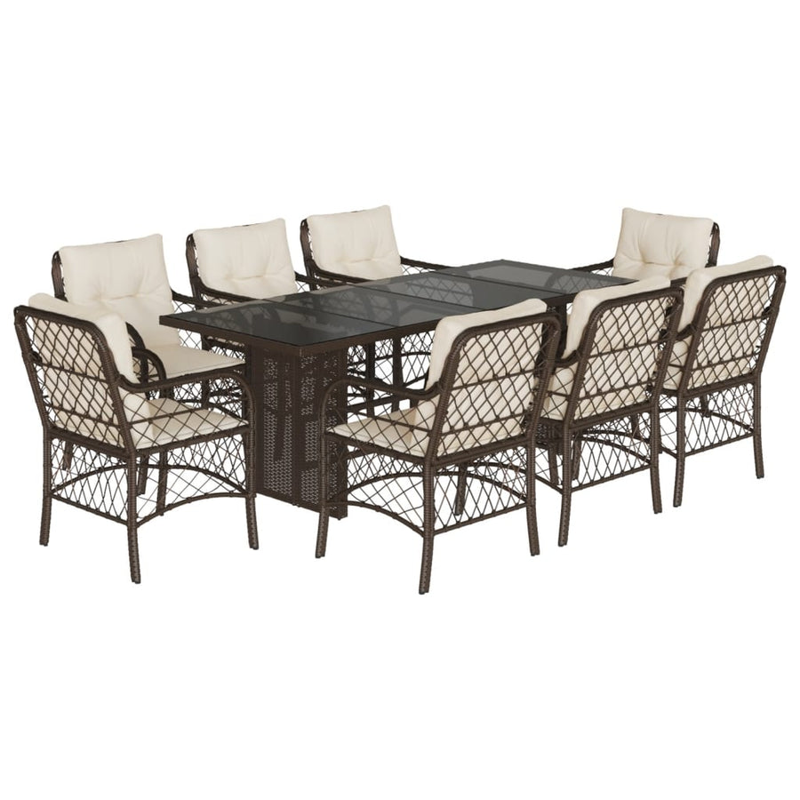 -Delige Tuinset Met Kussens Poly Rattan Bruin en crème Glas 9
