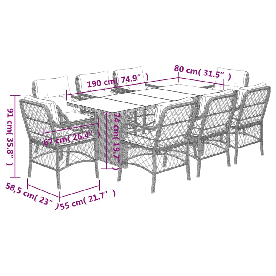 -Delige Tuinset Met Kussens Poly Rattan Bruin en crème Glas 9